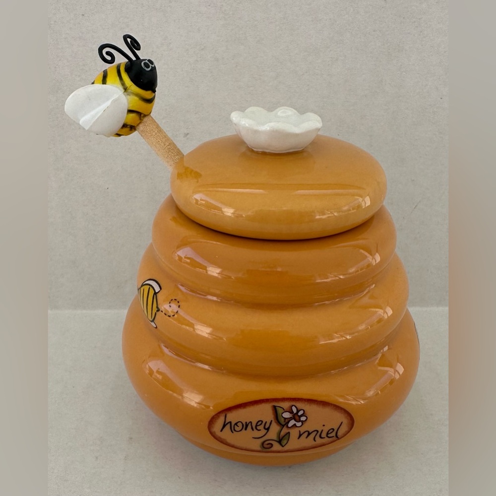 Ceramic Honey Jar with Lid and Dipper Honey Pot Container Dispenser